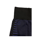 Black and blue athletic sock with a logo on a white background