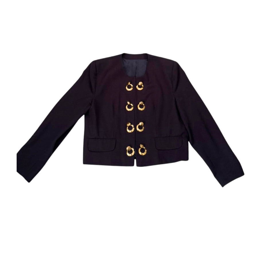 navy jacket with gold buttons on a white background