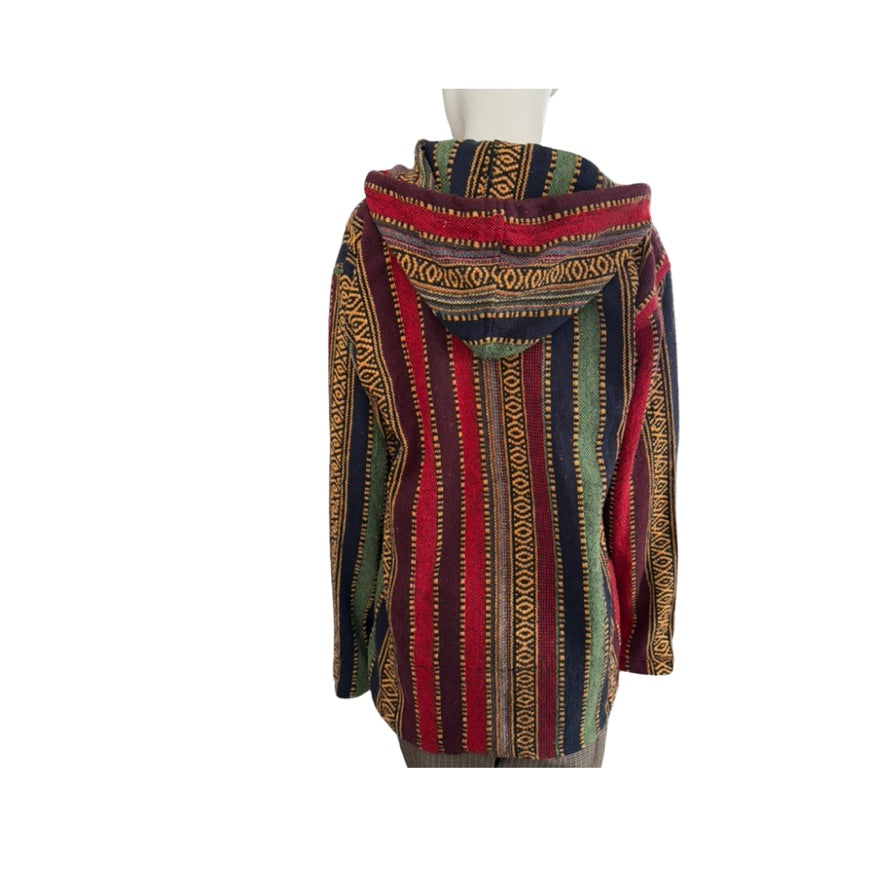 Colorful patterned skirt on a mannequin against a white background