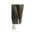 Mannequin wearing a pair of patterned pants on a white background