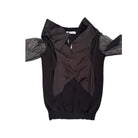 Black top with unique design on a white background