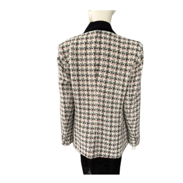 ZARA Tweed Check Double-Breasted Blazer White Black Size XL – Preloved