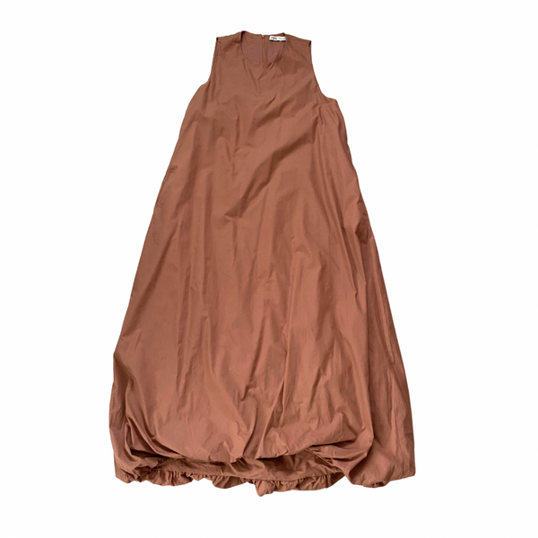 Brown bubble hem dress on a white background