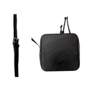 Black leather bag with a strap on a white background