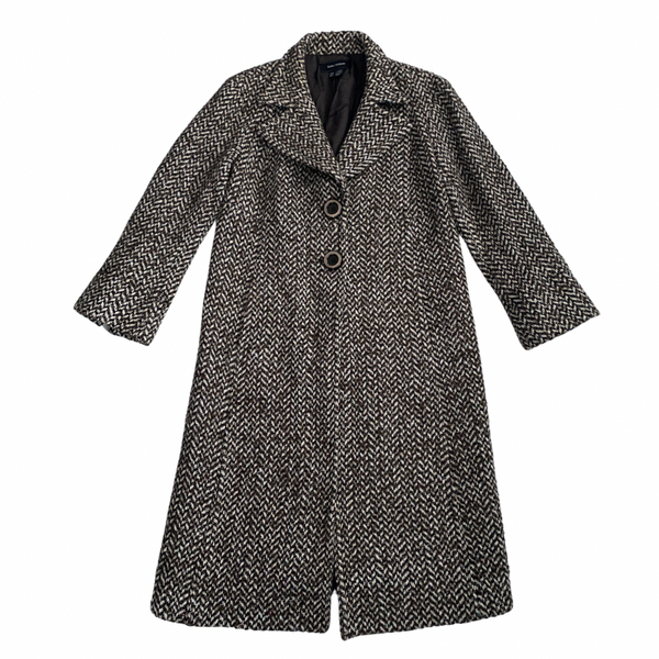 Zara Herringbone Wool Coat Brown SIZE 12