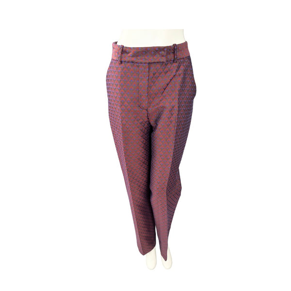 Maroon patterned pants on a white background