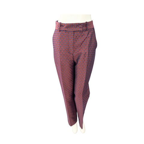 Maroon patterned pants on a white background