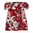 Floral dress with a red background on a white background