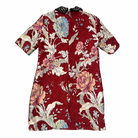 Red floral dress with a white background