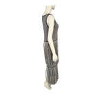 Mannequin wearing a gray pleated dress on a white background