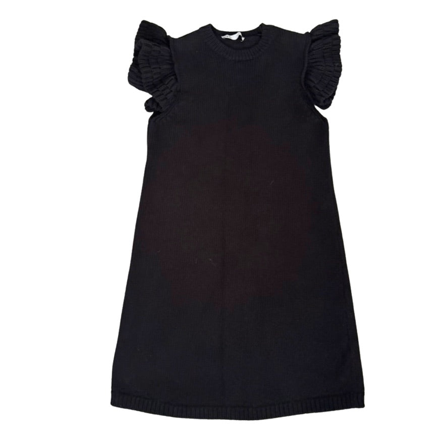 Black dress with ruffled sleeves on a white background