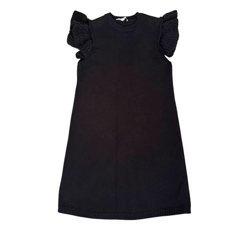 Black dress with ruffled sleeves on a white background