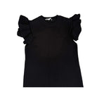 Black sweater with ruffled sleeves on a white background