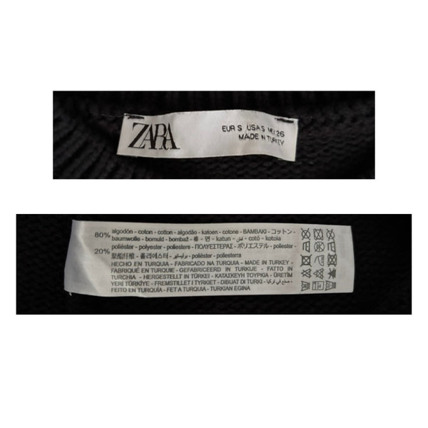 Zara label on a black background
