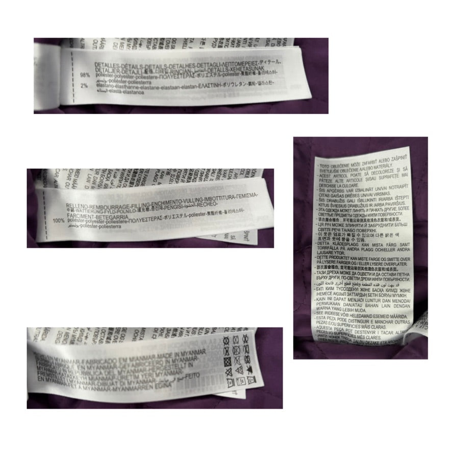 Close-up of a label with text on a purple background