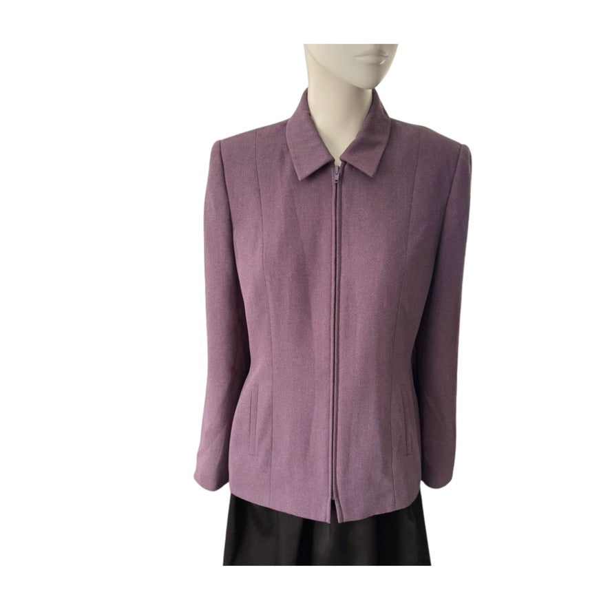 Purple jacket on a mannequin against a white background