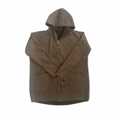 Zip Front Lightweight Hooded Jacket Khaki Green ONE SIZE 